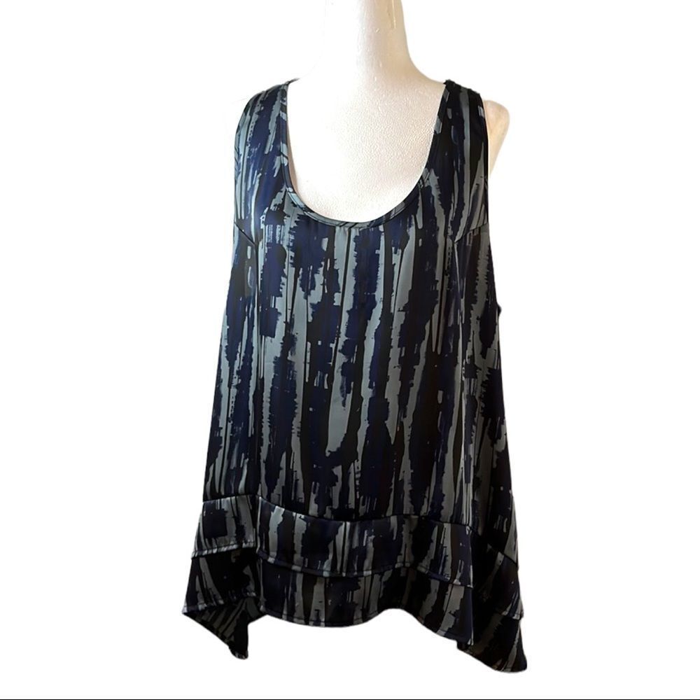 APOSTROPHE Blue and gray peplum style tank top scoopneck ruffled hem extra large